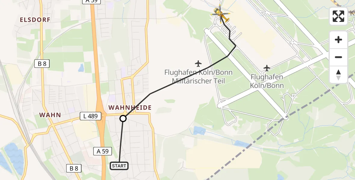 Flugroute Rettungshubschrauber Köln - Köln Bonn Flughafen, 24 Mai 2026, 12:24