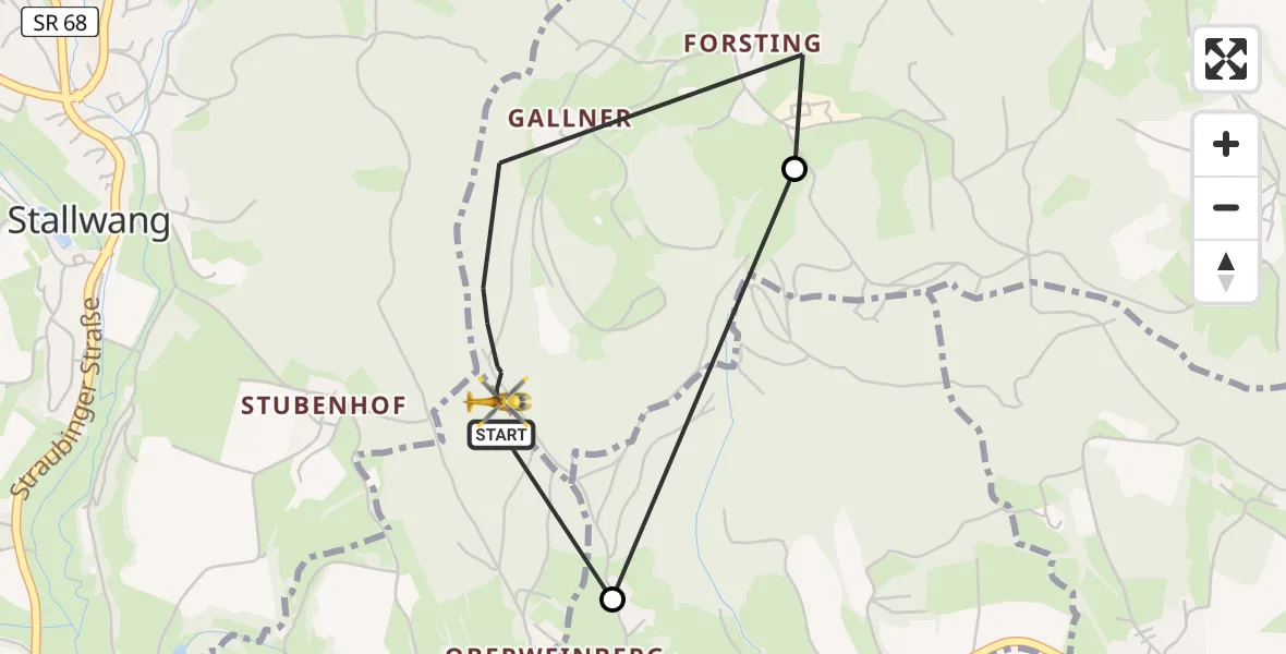 Flugroute Rettungshubschrauber Rattiszell - Konzell, 24 Mai 2026, 12:30
