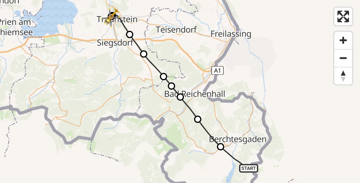 Flugroute Rettungshubschrauber Schönau a.Königssee - Traunstein Hospital, 24 Mai 2026, 12:31