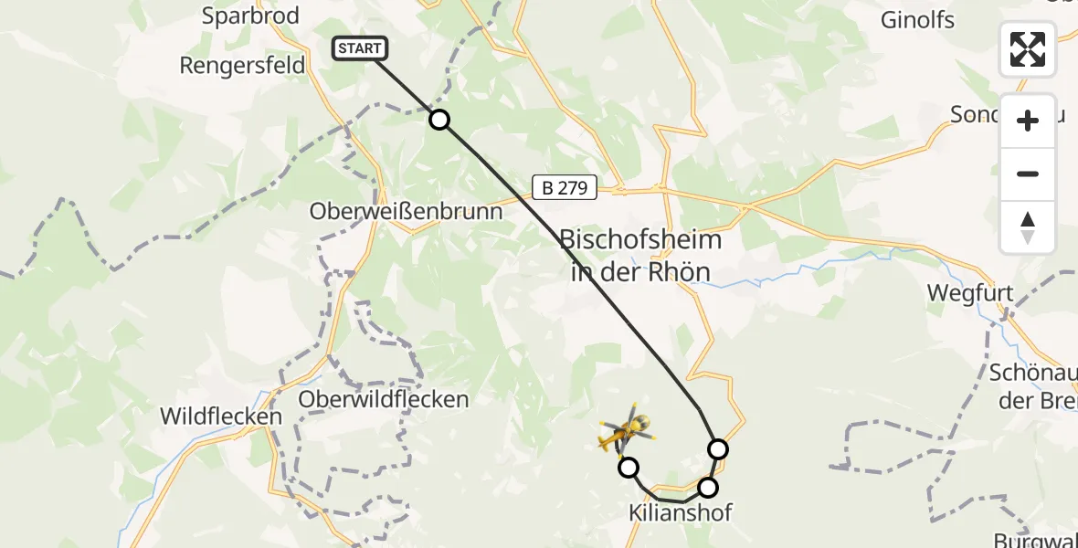 Flugroute Rettungshubschrauber Gersfeld (Rhön) - Bischofsheim i.d.Rhön, 24 Mai 2026, 12:33