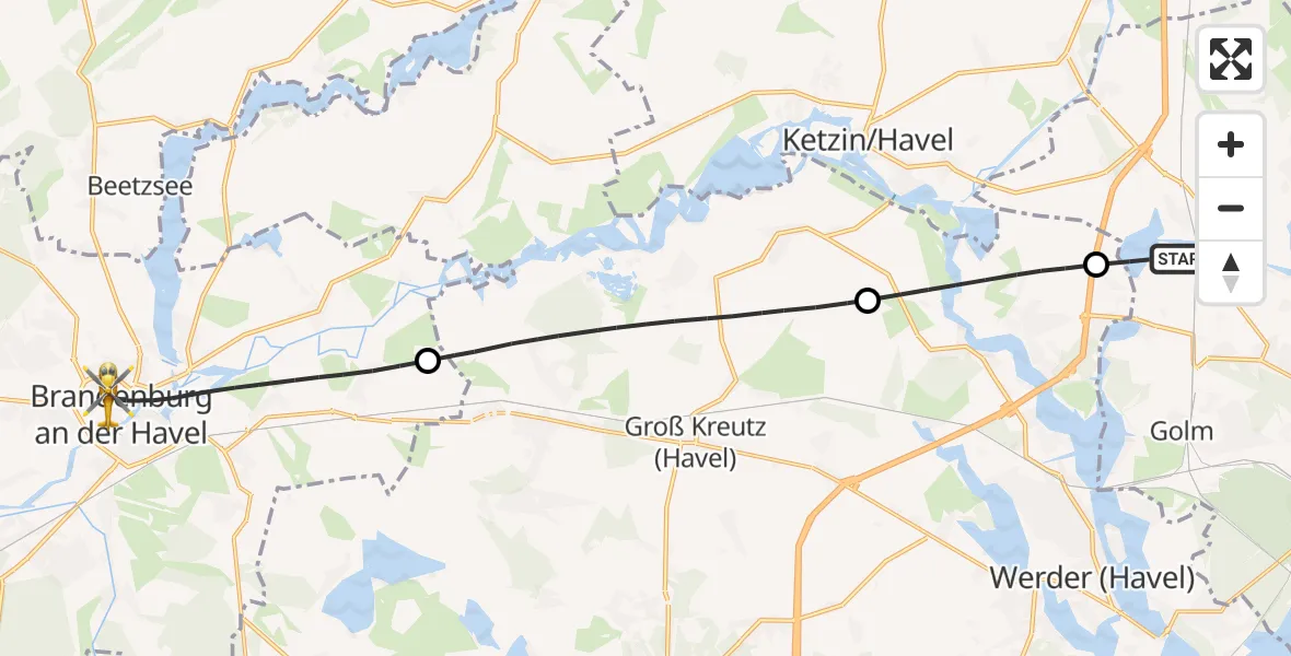Flugroute Rettungshubschrauber Potsdam - Brandenburg an der Havel, 24 Mai 2026, 12:41