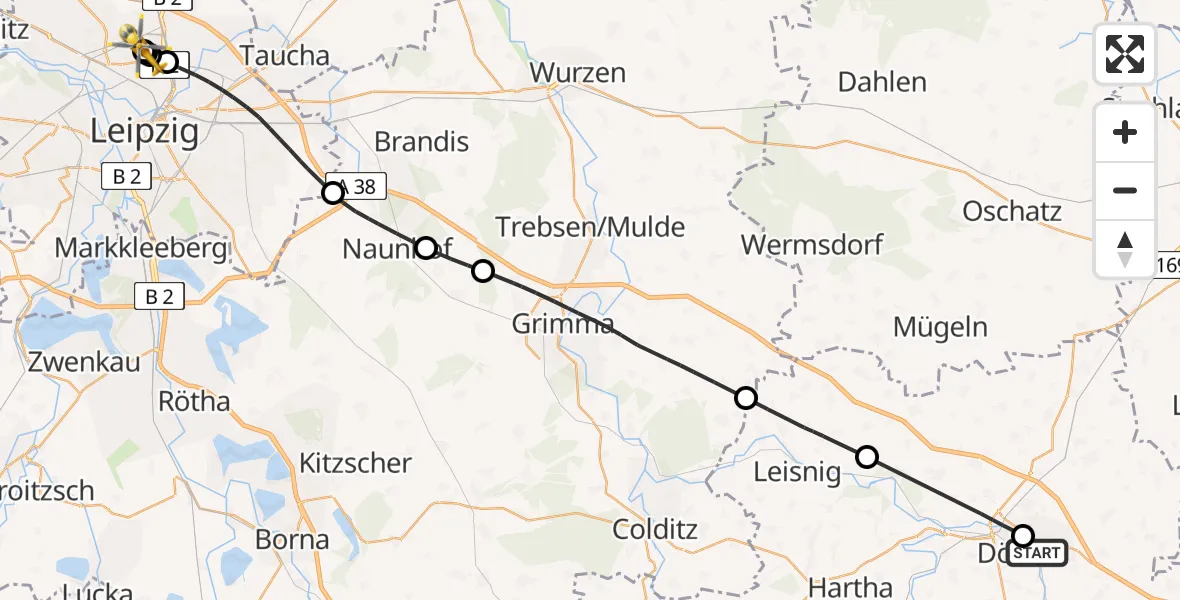 Flugroute Rettungshubschrauber Dobeln Hospital - Sankt Georg Hospital Leipzig Reserve, 24 Mai 2026, 12:47