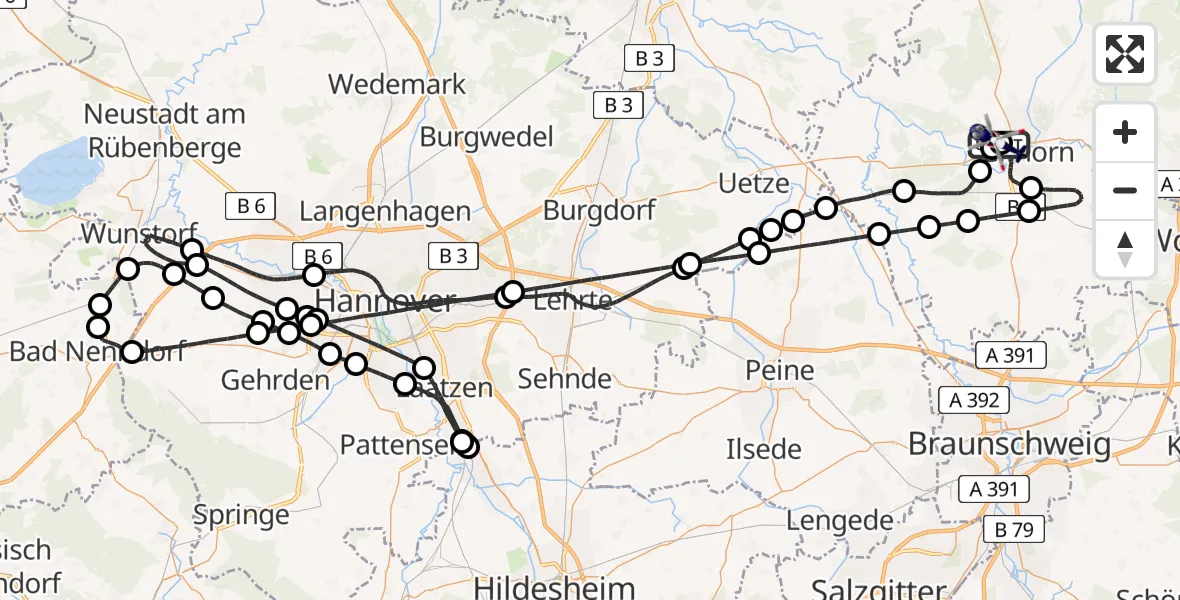 Flugroute Polizeihubschrauber Gifhorn Bundespolizei Hubschrauberlandeplatz - Gifhorn Bundespolizei Hubschrauberlandeplatz, 24 Mai 2026, 12:54