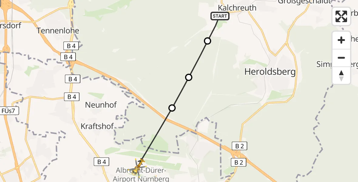 Flugroute Ambulanzhubschrauber Kalchreuth - Flughafen Nuremberg, 24 Mai 2026, 12:54