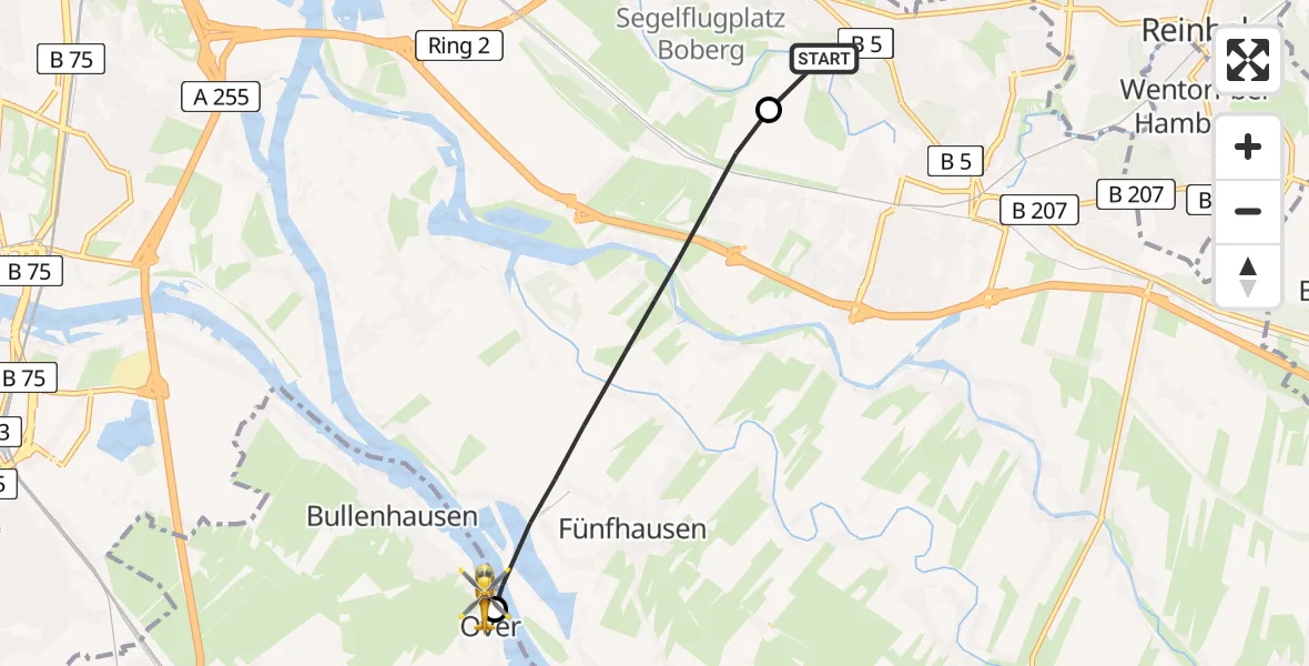 Flugroute Ambulanzhubschrauber Christoph Hansa ADAC Hubschrauberlandeplatz - Seevetal, 24 Mai 2026, 12:54