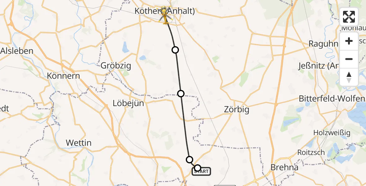 Flugroute Rettungshubschrauber Halle-Oppin Flugplatz - Köthen (Anhalt), 24 Mai 2026, 12:58