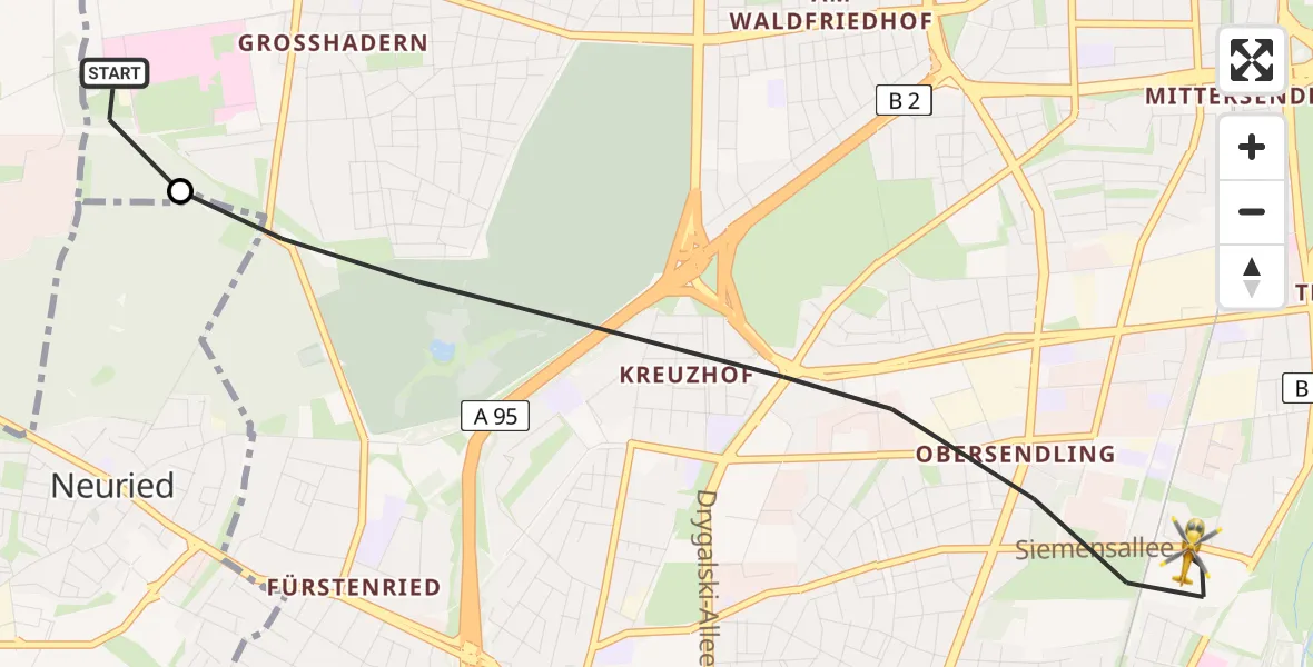 Flugroute Rettungshubschrauber DRF Air Rescue München Hubschrauberlandeplatz - München, 24 Mai 2026, 12:59