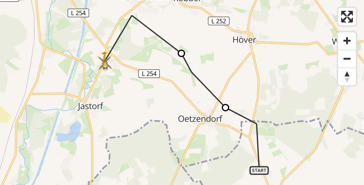 Flugroute Rettungshubschrauber Oetzen - Bad Bevensen, 24 Mai 2026, 13:03