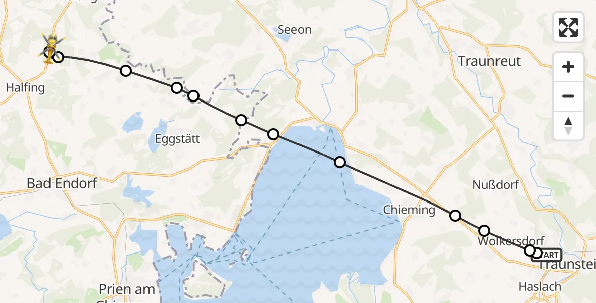 Flugroute Rettungshubschrauber Traunstein Hospital - Amerang, 24 Mai 2026, 13:07
