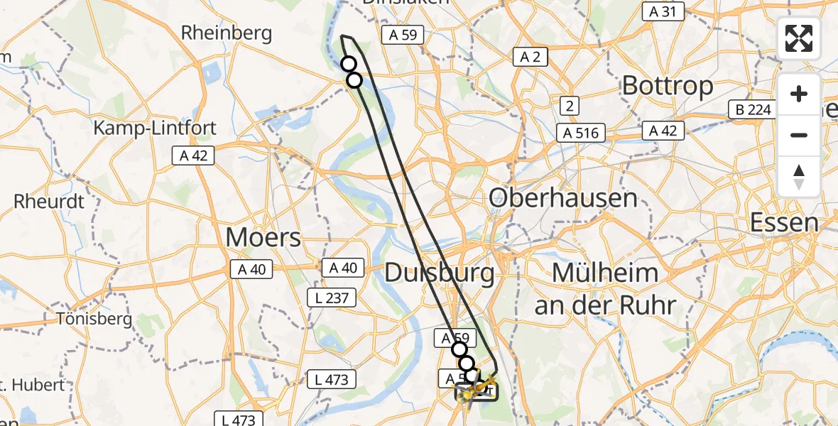 Flugroute Rettungshubschrauber Duisburg Air Rescue Hubschrauberlandeplatz (Christoph 9) - Duisburg Air Rescue Hubschrauberlandeplatz (Christoph 9), 24 Mai 2026, 13:20