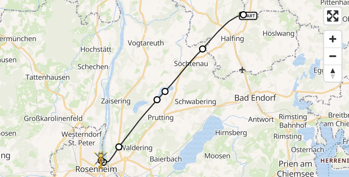 Flugroute Rettungshubschrauber Amerang - RoMed Hospital Rosenheim, 24 Mai 2026, 13:27