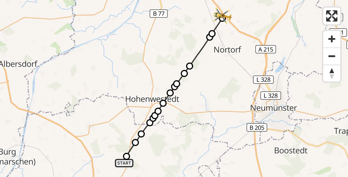 Flugroute Rettungshubschrauber Itzehoe Hungriger Wolf Flugplatz - Groß Vollstedt, 24 Mai 2026, 13:31