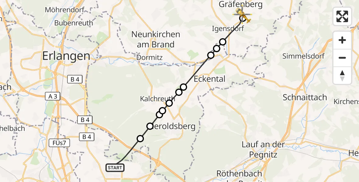 Flugroute Ambulanzhubschrauber Flughafen Nuremberg - Weißenohe, 24 Mai 2026, 13:39