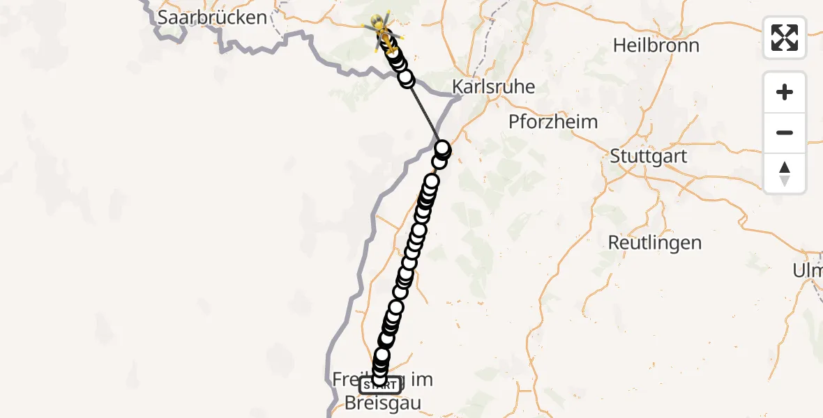 Flugroute Rettungshubschrauber Freiburg im Breisgau Flugplatz - Hauenstein, 24 Mai 2026, 13:42