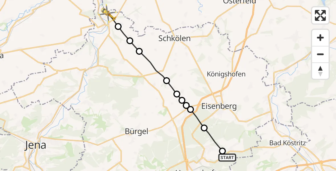 Flugroute Rettungshubschrauber Tautenhain - Dornburg-Camburg, 24 Mai 2026, 13:47