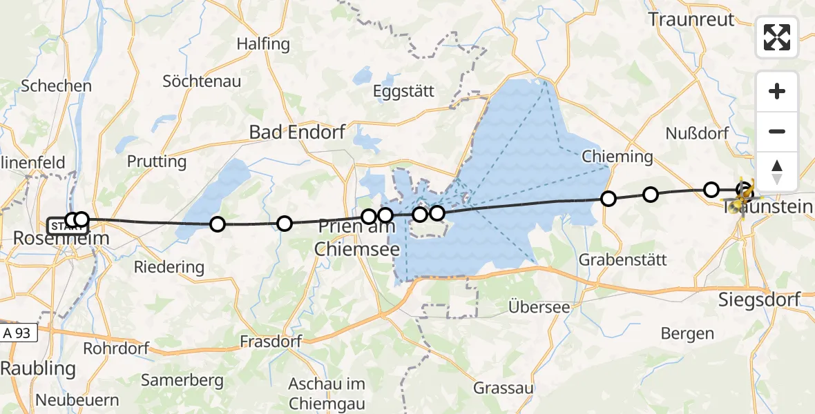 Flugroute Rettungshubschrauber RoMed Hospital Rosenheim - Traunstein Hospital, 24 Mai 2026, 13:53