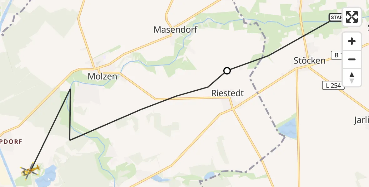 Flugroute Rettungshubschrauber Oetzen - Uelzen, 24 Mai 2026, 13:56