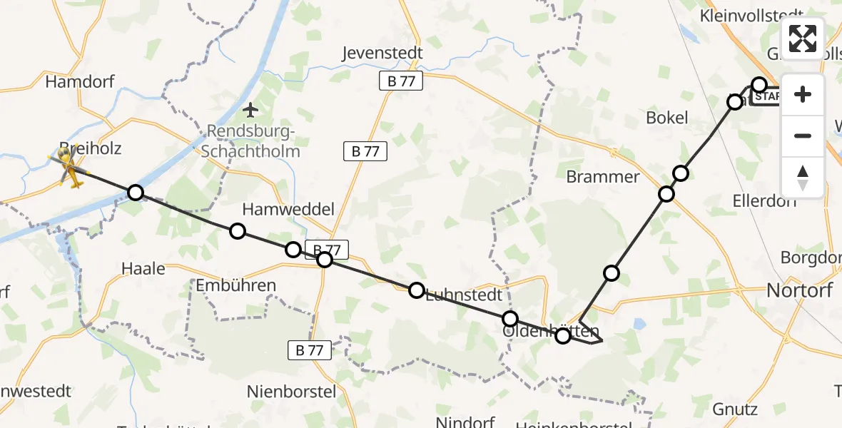 Flugroute Rettungshubschrauber Groß Vollstedt - Breiholz, 24 Mai 2026, 14:04
