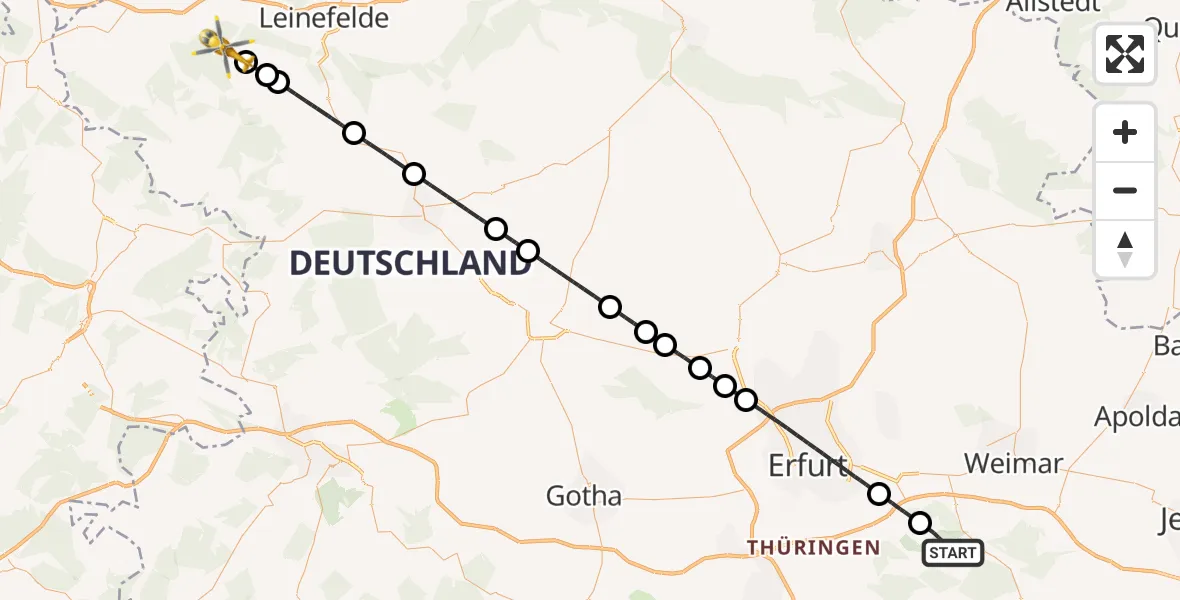 Flugroute Ambulanzhubschrauber Bad Berka - Geisleden, 24 Mai 2026, 14:05