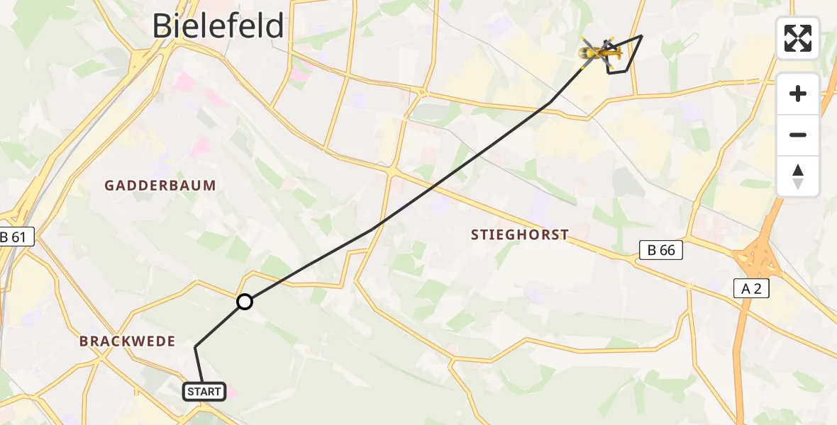 Flugroute Rettungshubschrauber Luftrettungszentrum Bielefeld - Bielefeld, 24 Mai 2026, 14:09