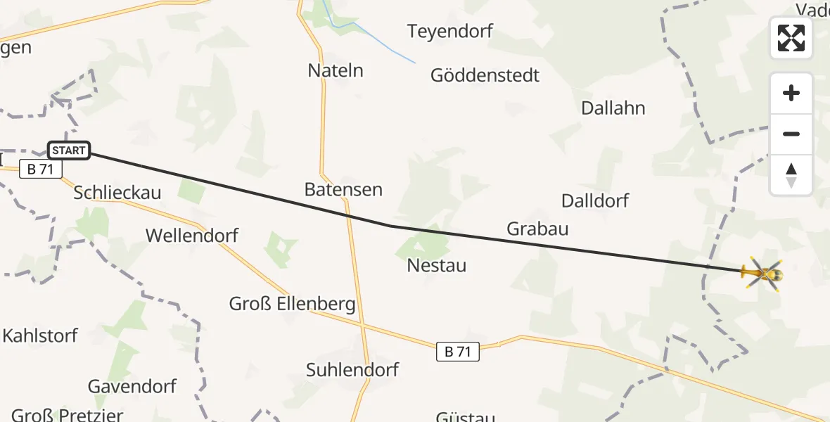 Flugroute Rettungshubschrauber Suhlendorf - Clenze, 24 Mai 2026, 14:18