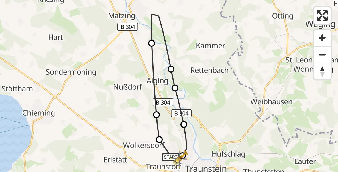 Flugroute Rettungshubschrauber Traunstein Hospital - Traunstein Hospital, 24 Mai 2026, 14:26