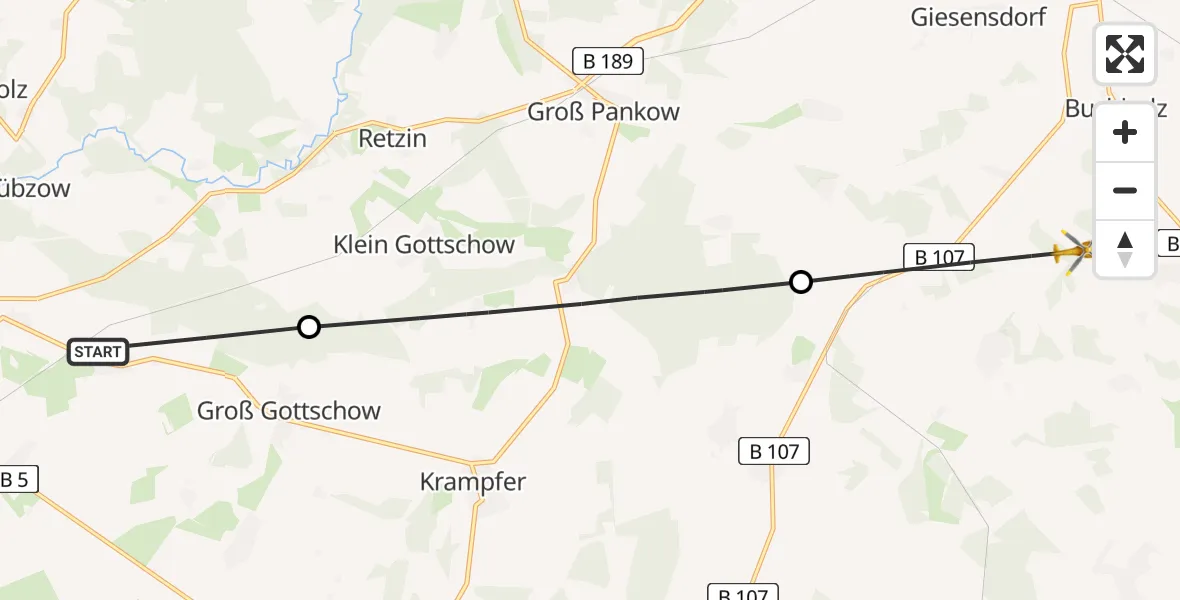 Flugroute Rettungshubschrauber Perleberg - Pritzwalk, 24 Mai 2026, 14:32