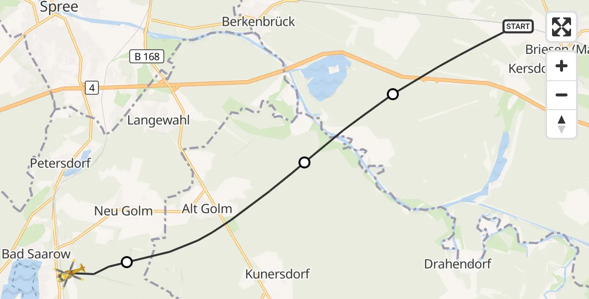 Flugroute Rettungshubschrauber Briesen (Mark) - Bad Saarow, 24 Mai 2026, 14:36