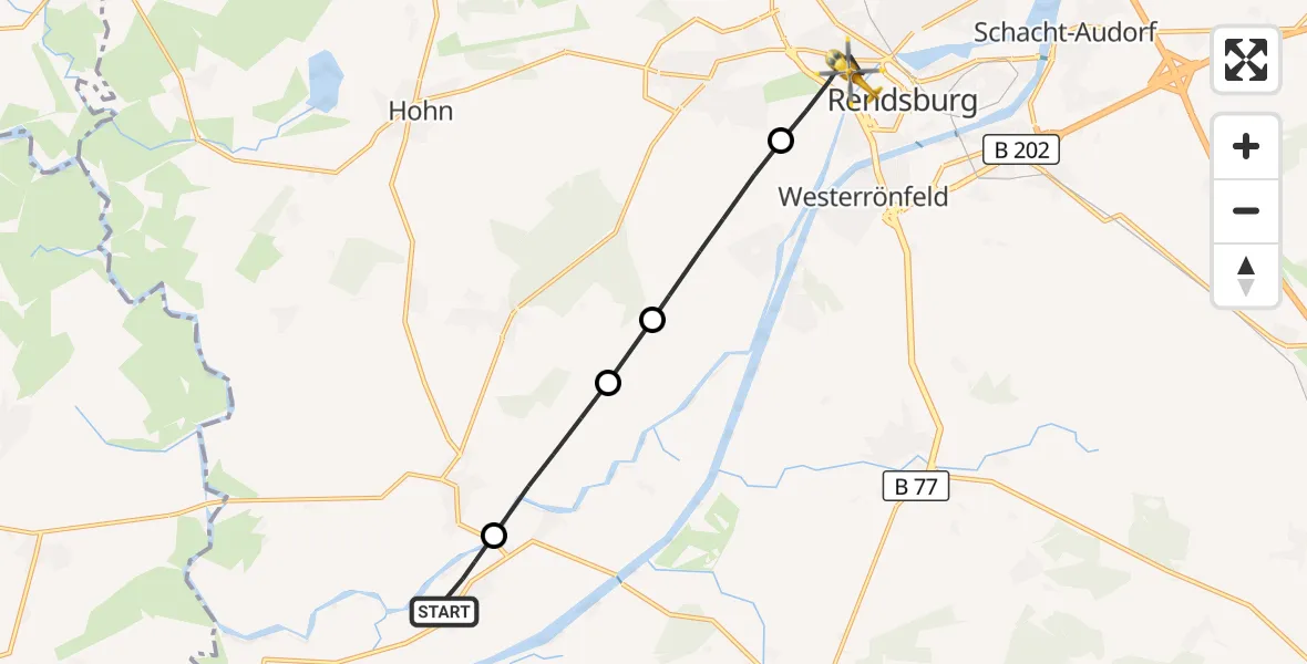 Flugroute Rettungshubschrauber Breiholz - Rendsburg, 24 Mai 2026, 14:42