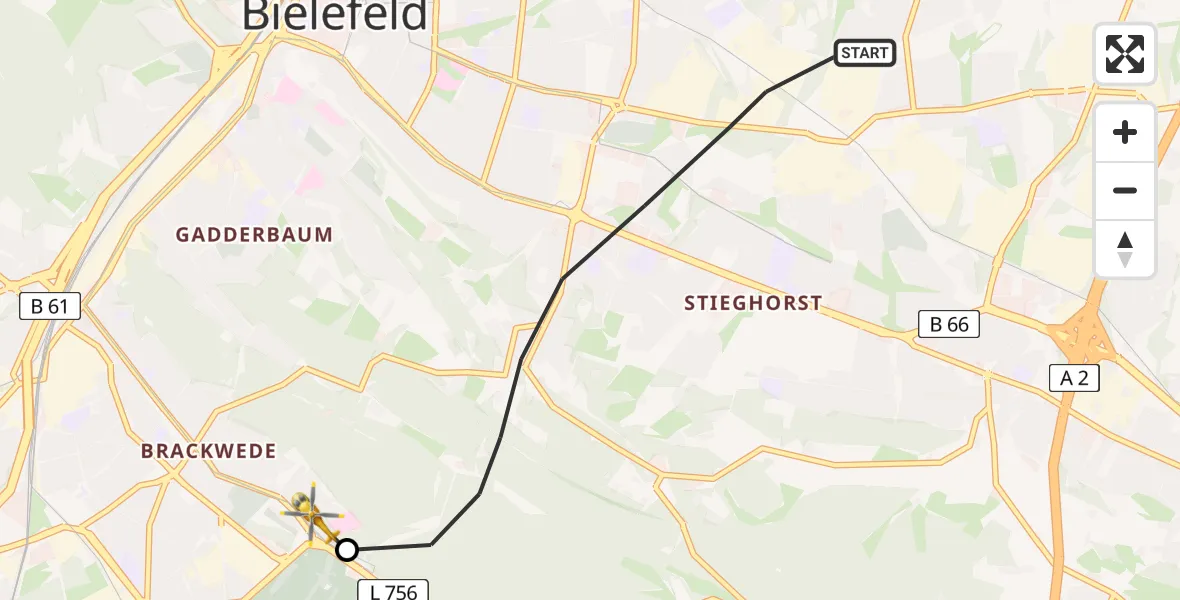 Flugroute Rettungshubschrauber Bielefeld - Luftrettungszentrum Bielefeld, 24 Mai 2026, 14:44
