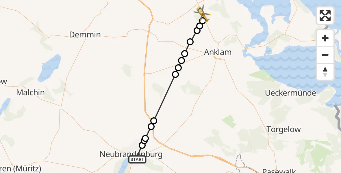 Flugroute Rettungshubschrauber Neubrandenburg - Karlsburg, 24 Mai 2026, 14:47