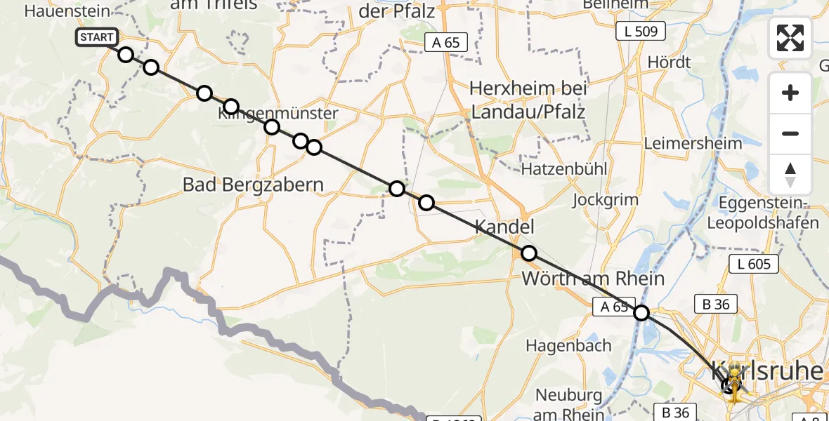 Flugroute Rettungshubschrauber Schwanheim - Sankt Vincentius Hospital, 24 Mai 2026, 15:00