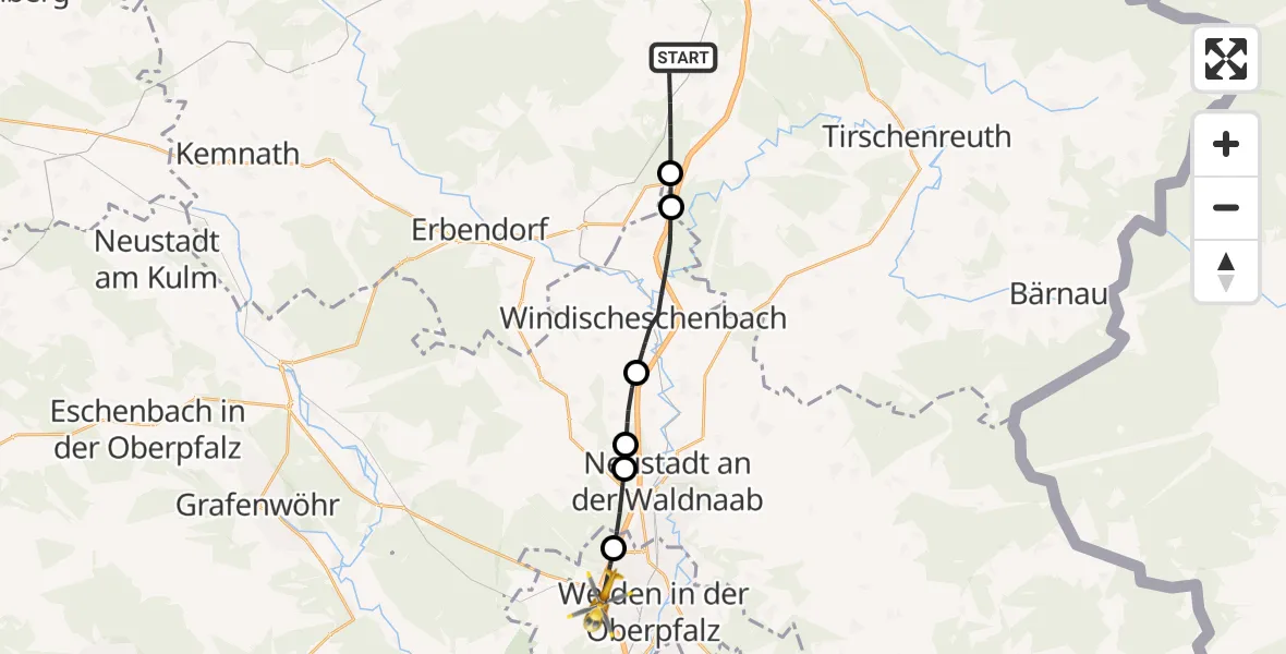 Flugroute Rettungshubschrauber Wiesau - Weiden i.d.OPf., 24 Mai 2026, 15:04
