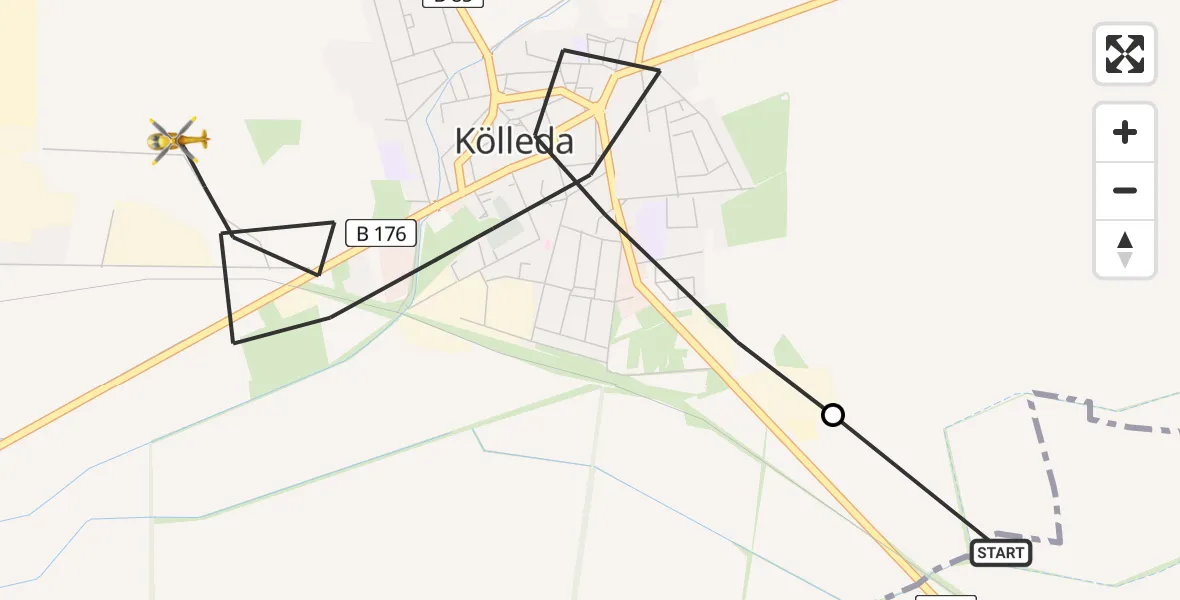 Flugroute Rettungshubschrauber Großneuhausen - Kölleda, 24 Mai 2026, 15:06