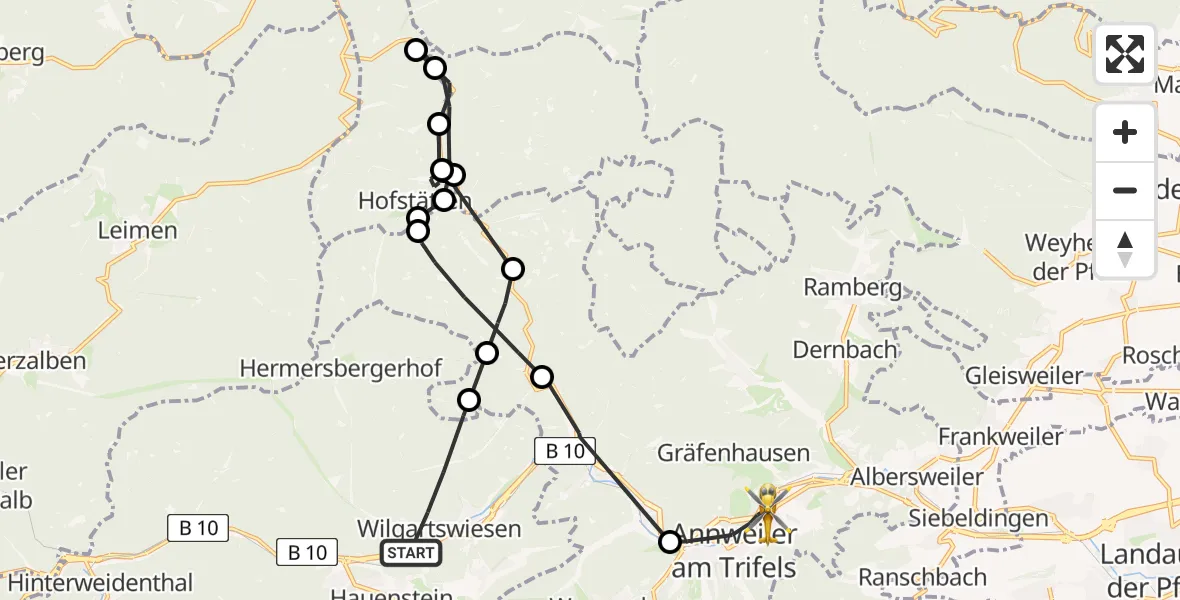 Flugroute Rettungshubschrauber Wilgartswiesen - Annweiler am Trifels, 24 Mai 2026, 15:06