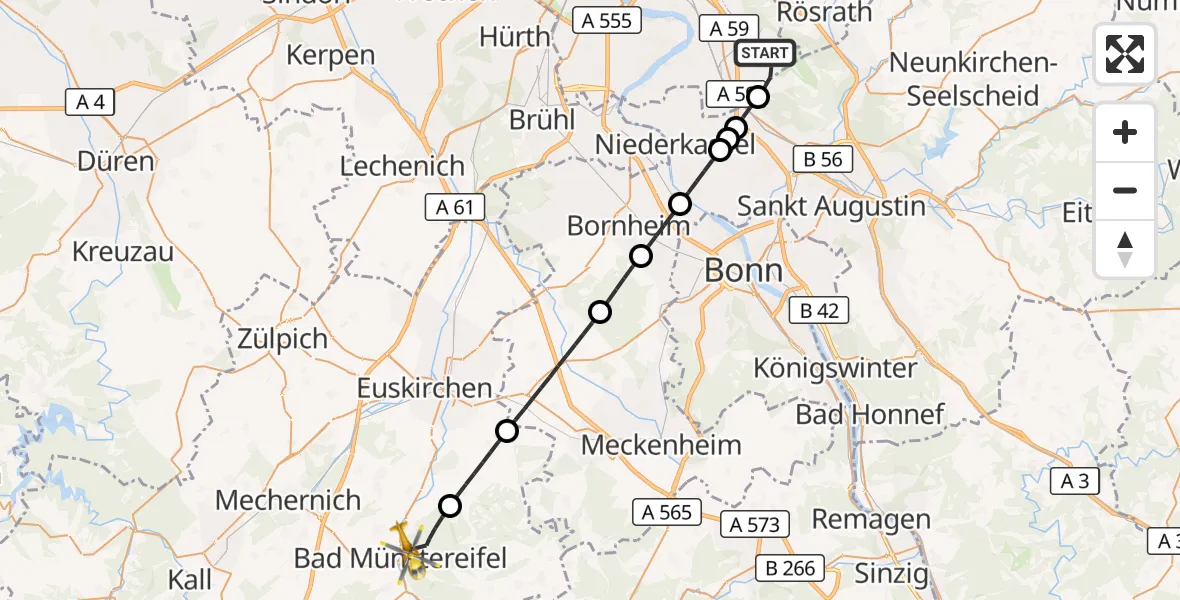 Flugroute Rettungshubschrauber Köln Bonn Flughafen - Bad Münstereifel, 24 Mai 2026, 15:09