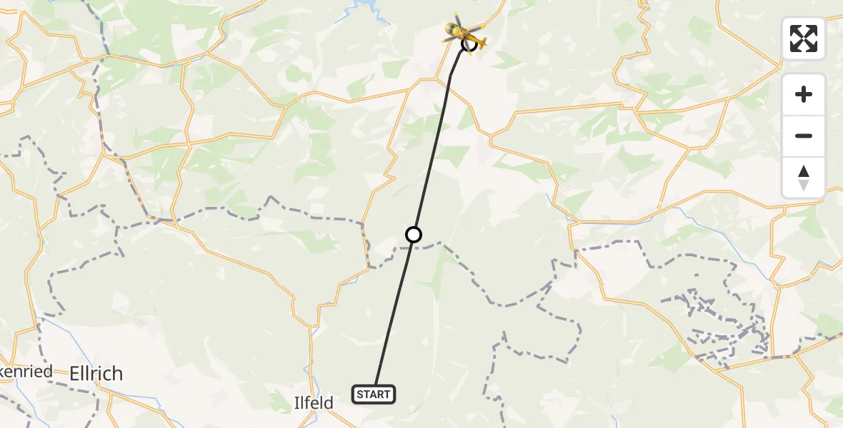 Flugroute Rettungshubschrauber Harztor - Hasselfelde Flugplatz, 24 Mai 2026, 15:10