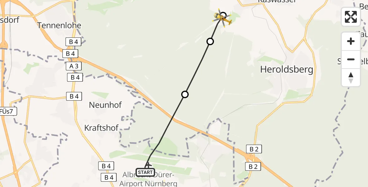 Flugroute Ambulanzhubschrauber Flughafen Nuremberg - Kalchreuth, 24 Mai 2026, 15:25