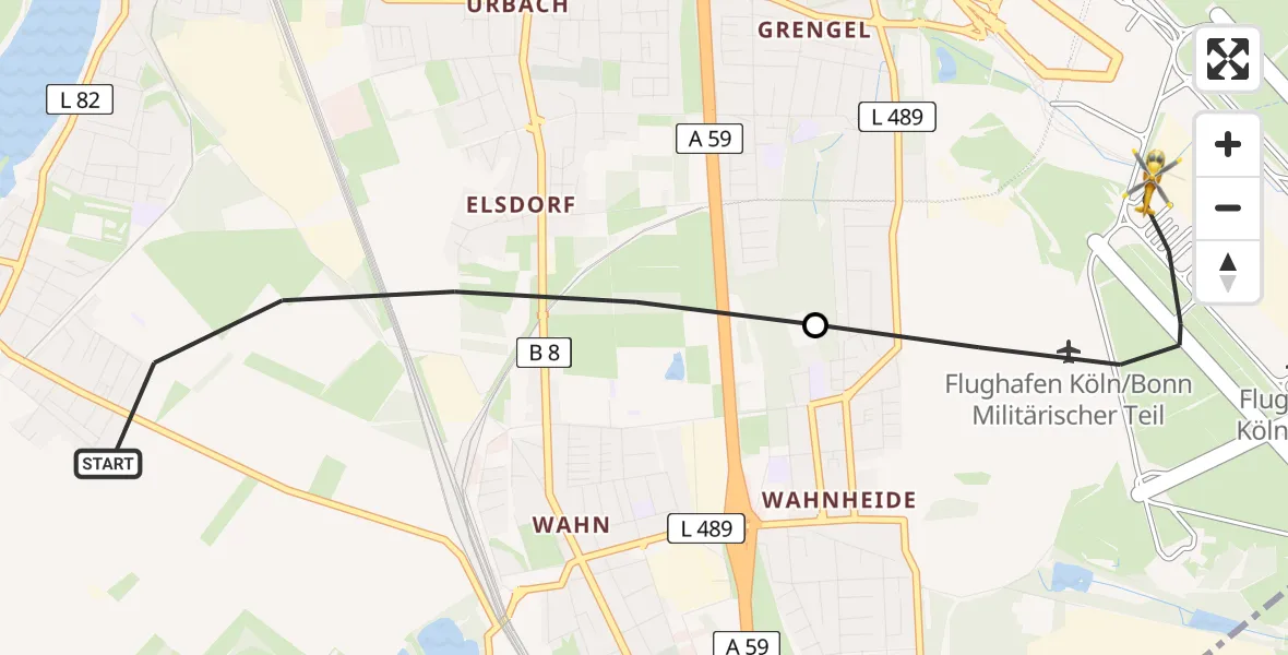 Flugroute Rettungshubschrauber Köln - Köln Bonn Flughafen, 24 Mai 2026, 15:38
