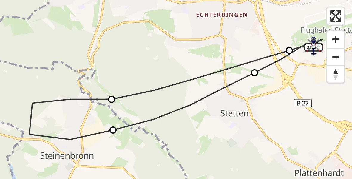 Flugroute Polizeihubschrauber Flughafen Stuttgart - Flughafen Stuttgart, 24 Mai 2026, 15:40