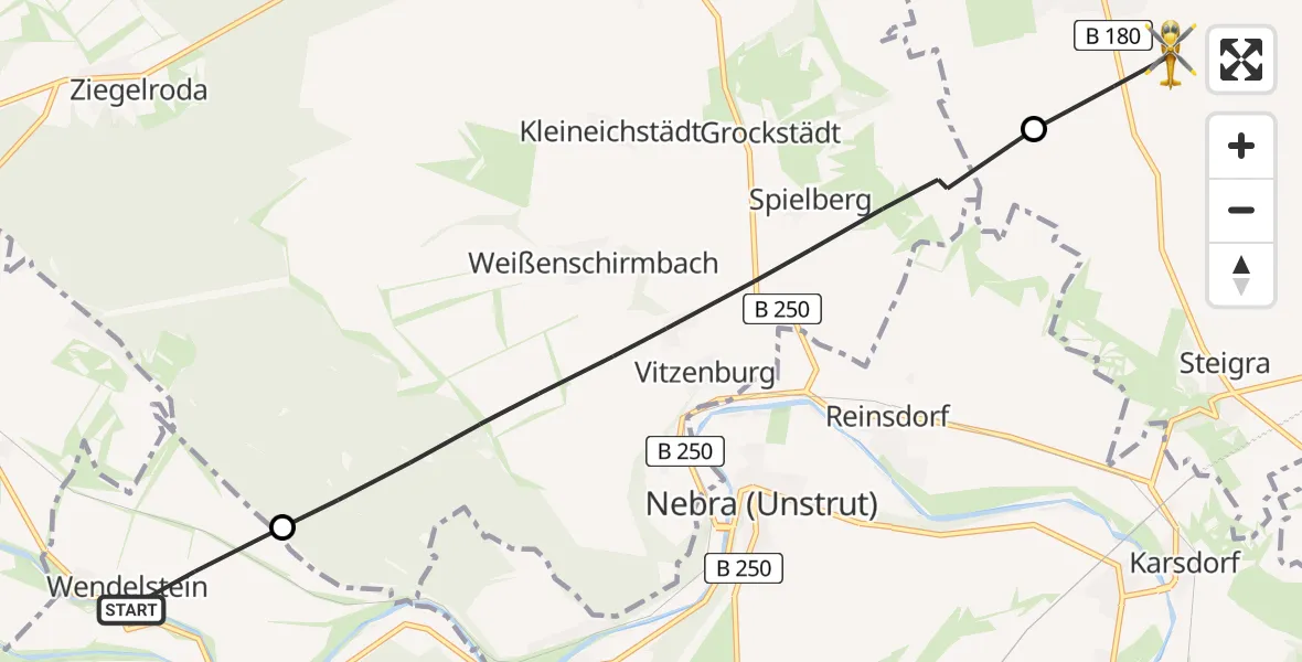 Flugroute Rettungshubschrauber Kaiserpfalz - Barnstädt, 24 Mai 2026, 15:48