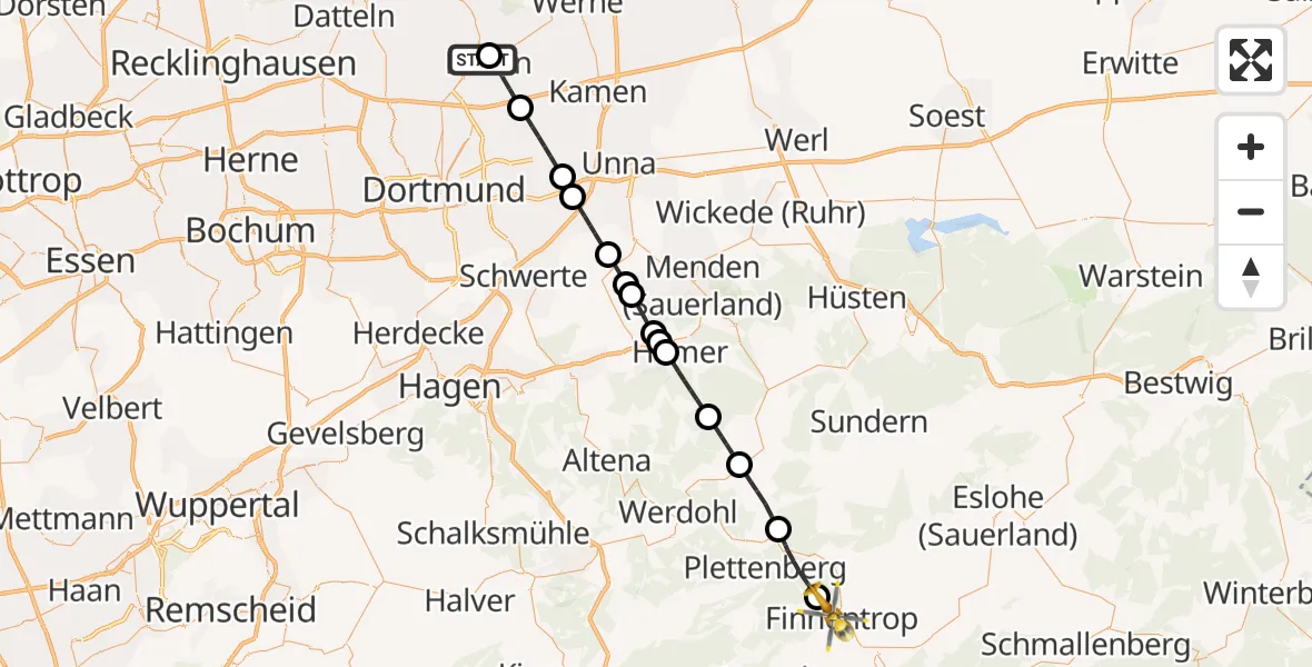 Flugroute Rettungshubschrauber Sankt Marien Hospital - Finnentrop, 24 Mai 2026, 16:04
