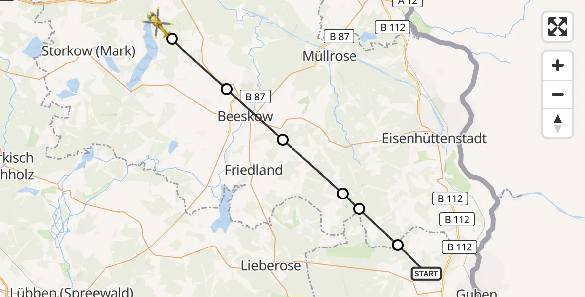 Flugroute Rettungshubschrauber Schenkendöbern - Bad Saarow, 24 Mai 2026, 16:11