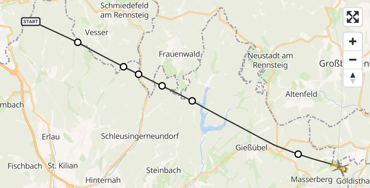 Flugroute Rettungshubschrauber Schleusingen - Masserberg, 24 Mai 2026, 16:26
