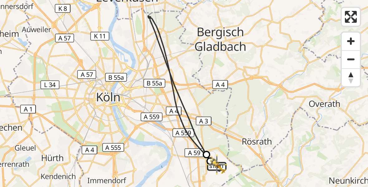 Flugroute Rettungshubschrauber Köln Bonn Flughafen - Köln Bonn Flughafen, 24 Mai 2026, 16:30