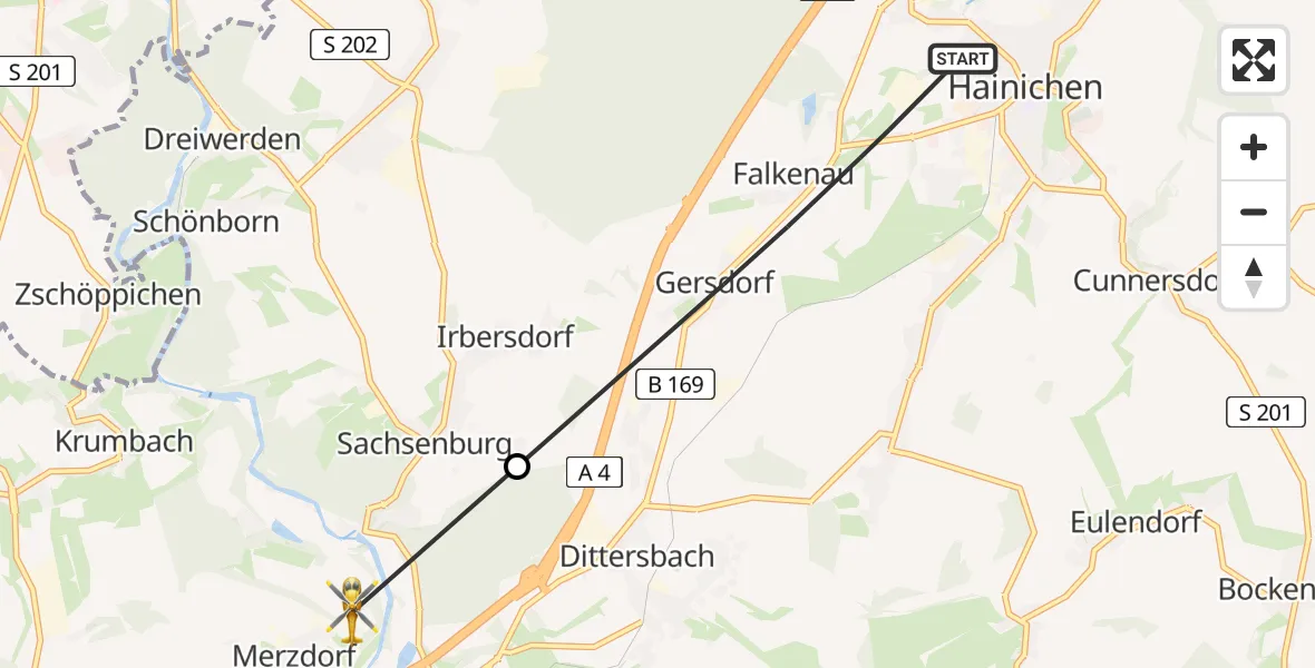 Flugroute Rettungshubschrauber Hainichen - Lichtenau, 24 Mai 2026, 16:37
