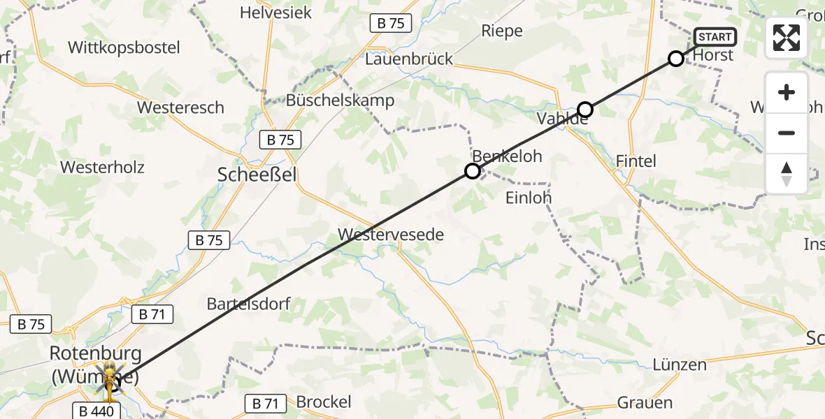 Flugroute Ambulanzhubschrauber Schneverdingen - Rotenburg (Wümme), 24 Mai 2026, 16:37