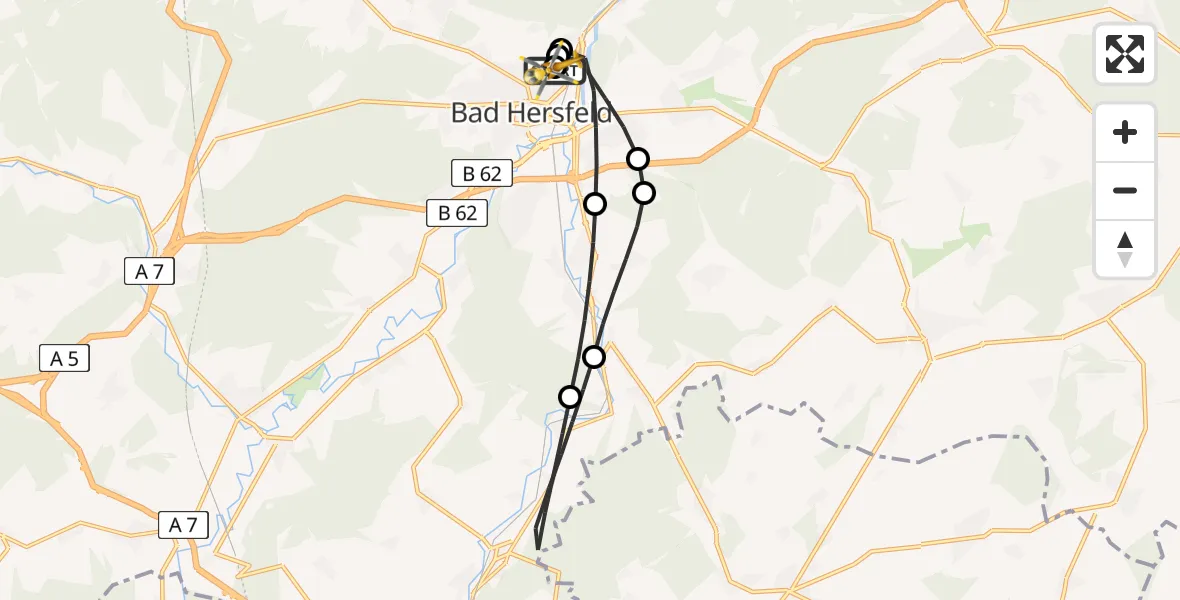 Flugroute Rettungshubschrauber Bad Hersfeld Hospital - Bad Hersfeld Hospital, 24 Mai 2026, 16:38
