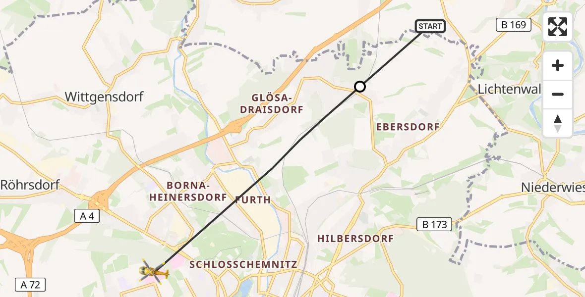 Flugroute Rettungshubschrauber Lichtenau - Flemmingstraße Hospital Rooftop, 24 Mai 2026, 16:41