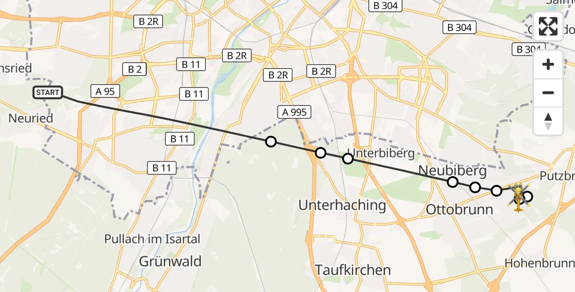 Flugroute Rettungshubschrauber München - Ottobrunn, 24 Mai 2026, 16:44